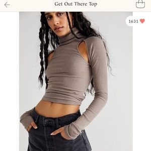 Free People Taupe Cutout Turtleneck Top